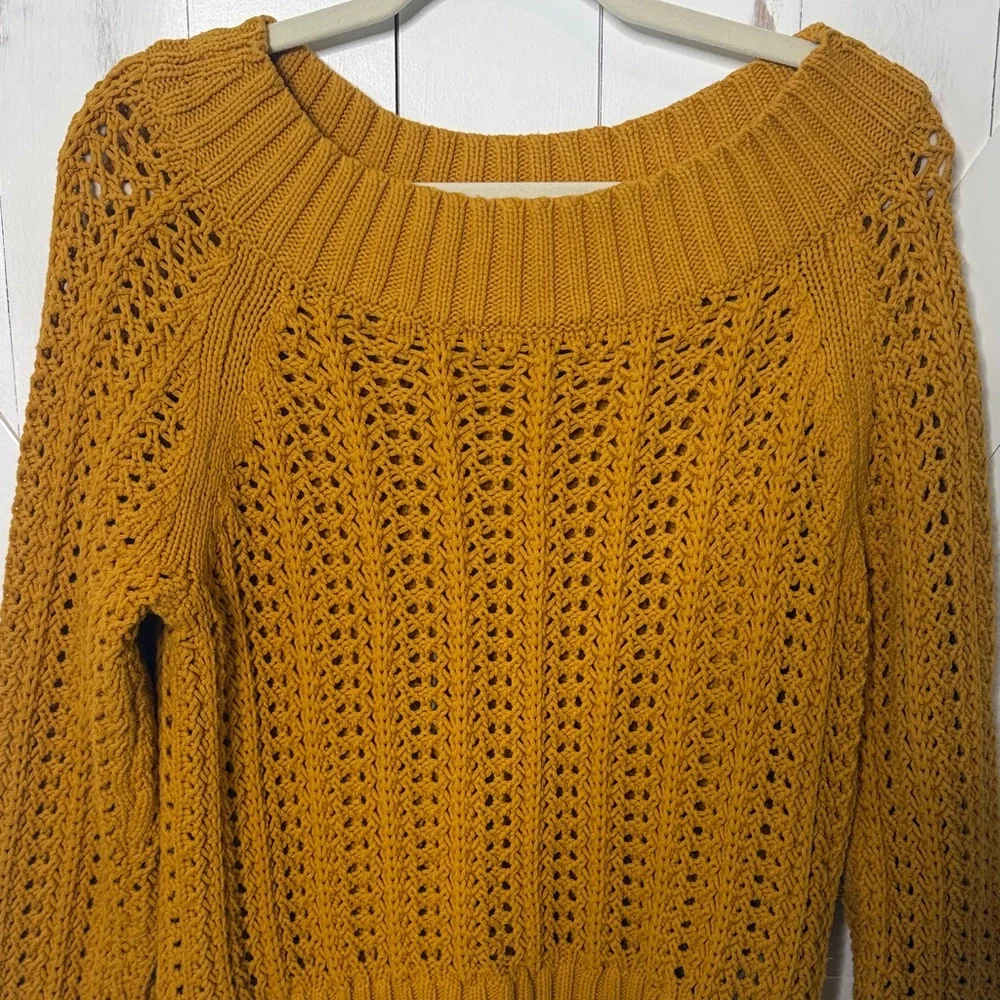 J Crew Openwork Knit Sweater Golden Mustard